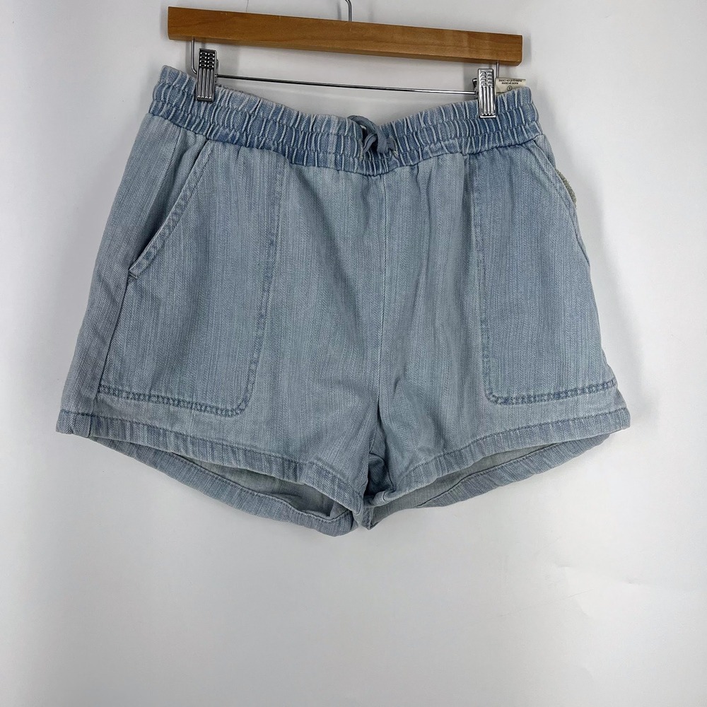 Blank NYC Womens Unwind Light Wash Herringbone Denim Shorts Elastic Waist Size L